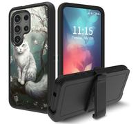 Case for Samsung Galaxy S22 Ultra 5G, with Swivel Belt Clip Heavy Duty Shockproof TPU Protection Phone Cover for Samsung S22 Ultra 5G 6.8 Inch,Cute Cats Flower