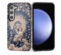 Case for Samsung Galaxy S24 FE, Glossy Soft Silicone + Hard PC Anti-Scratch Full Body Rugged Shockproof Protective 2-in-1 Case for Women Men - Starry Night Virgin Mary and Baby Catholic
