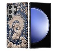 Case for Samsung Galaxy S24 Ultra, Glossy Soft Silicone + Hard PC Anti-Scratch Full Body Rugged Shockproof Protective 2-in-1 Case for Women Men - Starry Night Virgin Mary and Baby Catholic
