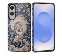 Case for Samsung Galaxy S25 Edge, Glossy Soft Silicone + Hard PC Anti-Scratch Full Body Rugged Shockproof Protective 2-in-1 Case for Women Men - Starry Night Virgin Mary and Baby Catholic