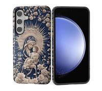 Case for Samsung Galaxy S25, Glossy Soft Silicone + Hard PC Anti-Scratch Full Body Rugged Shockproof Protective 2-in-1 Case for Women Men - Starry Night Virgin Mary and Baby Catholic