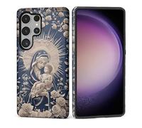 Case for Samsung Galaxy S25 Ultra, Glossy Soft Silicone + Hard PC Anti-Scratch Full Body Rugged Shockproof Protective 2-in-1 Case for Women Men - Starry Night Virgin Mary and Baby Catholic