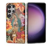 Case for Samsung Galaxy S25 Ultra, Matte Soft Silicone + Hard PC Anti-Scratch Full Body Rugged Shockproof Protective 2-in-1 Case for Women Men - Virgin Mary Flower Collage