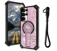 Case for Samsung Galaxy S25 Ultra with Hidden Kickstand & Wrist Strap, Magnetic Car Mount Compatible, Rugged Military Grade Shockproof Cover for Galaxy S25 Ultra 5G 6.9", Pink Glitter Bible 46:5