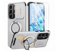 Case for Samsung Galaxy S26/S25 FE with Screen Protector and Camera | 360° ring stand, 2 x 9H protective film included, sliding camera protection, shockproof and scratch-resistant