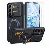 Case for Samsung Galaxy S26/S25 FE with Screen Protector and Camera | 360° ring stand, 2 x 9H protective film included, sliding camera protection, shockproof and scratch-resistant