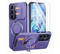 Case for Samsung Galaxy S26/S25 FE with Screen Protector and Camera | 360° ring stand, 2 x 9H protective film included, sliding camera protection, shockproof and scratch-resistant
