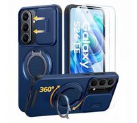 Case for Samsung Galaxy S26/S25 FE with Screen Protector and Camera | 360° ring stand, 2 x 9H protective film included, sliding camera protection, shockproof and scratch-resistant