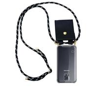 cadorabo Necklace Case works with Samsung Galaxy S5 / S5 NEO in BLACK SILVER - Transparent TPU Silicone Cover with Golden Rings, Sling Strap and Removable Etui