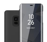 cadorabo Case compatible with Samsung Galaxy S9 in TOURMALINE BLACK - Clear View Mirror Protective Cover - Ultra Slim Cover Etui Pouch with Stand function 360 Degree Protection Book Folding Style