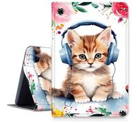 Case for Samsung Galaxy Tab A 10.1 2016 SM-T580 T585 T587 PU Leather Smart Protective Cover with Auto Sleep/Wake,Cat Listen Music
