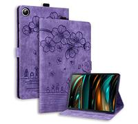 Case for Samsung Galaxy Tab A11 2025/ Galaxy Tab A9 8.7-inch for Women Shockproof Flowers Cute Cat 3D Floral Magnetic Closure Stand Cover, Auto Wake/Sleep - Purple
