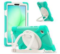 Case for Samsung Galaxy Tab A11 8.7 inch 2025 SM-X135G/130 Tablet，Durable Shockproof Hard PC 360 Degree Rotating Kickstand and Shoulder Strap, Silicone Protection Case for Family/Child (Green)