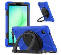 Case for Samsung Galaxy Tab A11 8.7 inch 2025 SM-X135G/130 Tablet，Durable Shockproof Hard PC 360 Degree Rotating Kickstand and Shoulder Strap, Silicone Protection Case for Family/Child (Blue)