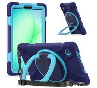 Case for Samsung Galaxy Tab A11 8.7 inch 2025 SM-X135G/130 Tablet，Durable Shockproof Hard PC 360 Degree Rotating Kickstand and Shoulder Strap, Silicone Protection Case for Family/Child (Navy blue)