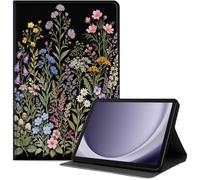 Case for Samsung Galaxy Tab A11/ A9 8.7 Inch 2026/2024, Slim PU Leather Folio Cover with Auto Wake/Sleep, Shockproof TPU Back, Multi-Angle Stand Cover for Work, Wildflower Garden On Black