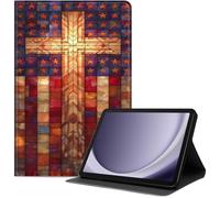 Case for Samsung Galaxy Tab A11/ A9 8.7 Inch 2026/2024, Slim PU Leather Folio Cover with Auto Wake/Sleep, Shockproof TPU Back, Multi-Angle Stand Cover for Work, Mosaic American Flag Cross