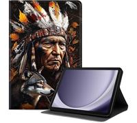 Case for Samsung Galaxy Tab A11/ A9 8.7 Inch 2026/2024, Slim PU Leather Folio Cover with Auto Wake/Sleep, Shockproof TPU Back, Multi-Angle Stand Cover for Work, Native American Chief Portrait
