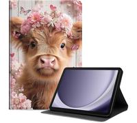 Case for Samsung Galaxy Tab A11/ A9 8.7 Inch 2026/2024, Slim PU Leather Folio Cover with Auto Wake/Sleep, Shockproof TPU Back, Multi-Angle Stand Cover for Work, Calf Cow Floral Crown