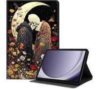 Case for Samsung Galaxy Tab A11/ A9 8.7 Inch 2026/2024, Slim PU Leather Folio Cover with Auto Wake/Sleep, Shockproof TPU Back, Multi-Angle Stand Cover for Work, Skeletons Kissing Under Moon
