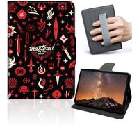Case for Samsung Galaxy Tab A11/ A9 8.7 Inch, 360° Rotating Stand Tablet Cover with Hand Strap, Auto Wake Sleep, Slim Protective PU Leather Case, Red Black Weapon Pattern