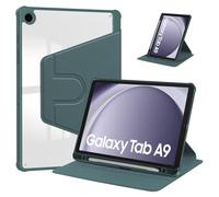 Case for Samsung Galaxy Tab A11/Galaxy Tab A9，360° Rotation Multi-angle Stand Slim Cover PU leather + Transparent Acrylic case with Pen Holder and Support Tablet Wake Up/Sleep Function,Green