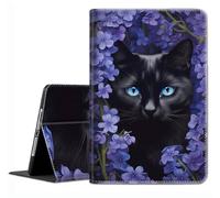 Case for Samsung Galaxy Tab A11 Plus 2025 / A9 Plus 2023 11" Tablet - Slim Fit Standing Cover with Auto Sleep/Wake for Galaxy Tab A11+/A9+ 11 Inch ， Black Cat in Purple Flower Bush