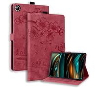 Case for Samsung Galaxy Tab A11 Plus A11+ 2025/ Galaxy Tab A9 Plus A9+ 11-inch for Women Shockproof Flowers Cute Cat 3D Floral Magnetic Closure Stand Cover, Auto Wake/Sleep - Red