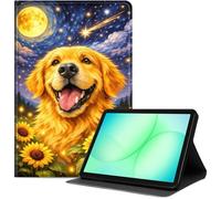 Case for Samsung Galaxy Tab A11+ Plus/A9+ 11-Inch 2025/2023, Slim PU Leather Folio Cover with Auto Wake/Sleep, Shockproof TPU Back, Multi-Angle Stand Cover for Work, Golden Retriever Sunflower Sky