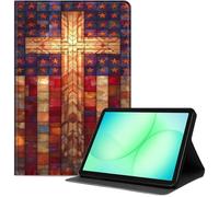 Case for Samsung Galaxy Tab A11+ Plus/A9+ 11-Inch 2025/2023, Slim PU Leather Folio Cover with Auto Wake/Sleep, Shockproof TPU Back, Multi-Angle Stand Cover for Work, Mosaic American Flag Cross