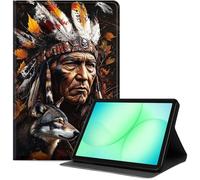 Case for Samsung Galaxy Tab A11+ Plus/A9+ 11-Inch 2025/2023, Slim PU Leather Folio Cover with Auto Wake/Sleep, Shockproof TPU Back, Multi-Angle Stand Cover for Work, Native American Chief Portrait