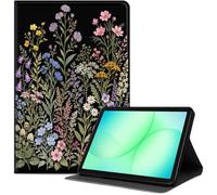 Case for Samsung Galaxy Tab A11+ Plus/A9+ 11-Inch 2025/2023, Slim PU Leather Folio Cover with Auto Wake/Sleep, Shockproof TPU Back, Multi-Angle Stand Cover for Work, Wildflower Garden On Black