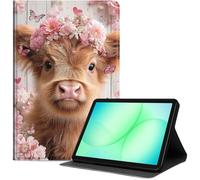 Case for Samsung Galaxy Tab A11+ Plus/A9+ 11-Inch 2025/2023, Slim PU Leather Folio Cover with Auto Wake/Sleep, Shockproof TPU Back, Multi-Angle Stand Cover for Work, Calf Cow Floral Crown