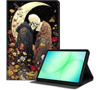 Case for Samsung Galaxy Tab A11+ Plus/A9+ 11-Inch 2025/2023, Slim PU Leather Folio Cover with Auto Wake/Sleep, Shockproof TPU Back, Multi-Angle Stand Cover for Work, Skeletons Kissing Under Moon