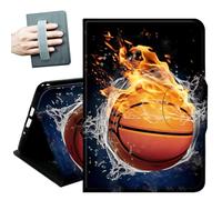 Case for Samsung Galaxy Tab A11+ Plus/A9+ Plus 11 Inch 2026/2024,with Hand Straps and Auto Wake/Sleep PU Leather Slim Multiple Angles Stand Smart Cover,Basketball Fire and Water