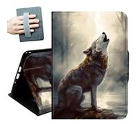Case for Samsung Galaxy Tab A11+ Plus/A9+ Plus 11 Inch 2026/2024,with Hand Straps and Auto Wake/Sleep PU Leather Slim Multiple Angles Stand Smart Cover,Wolf Howl