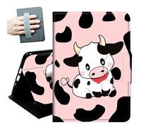 Case for Samsung Galaxy Tab A11+ Plus/A9+ Plus 11 Inch 2026/2024,with Hand Straps and Auto Wake/Sleep PU Leather Slim Multiple Angles Stand Smart Cover,Cute Cows Pink