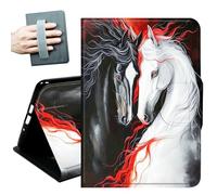 Case for Samsung Galaxy Tab A11+ Plus/A9+ Plus 11 Inch 2026/2024,with Hand Straps and Auto Wake/Sleep PU Leather Slim Multiple Angles Stand Smart Cover,Black White Horse