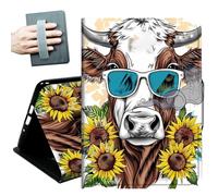 Case for Samsung Galaxy Tab A11+ Plus/A9+ Plus 11 Inch 2026/2024,with Hand Straps and Auto Wake/Sleep PU Leather Slim Multiple Angles Stand Smart Cover,Sunflowers and Cows