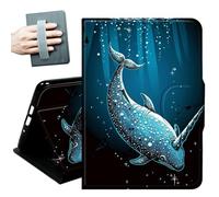 Case for Samsung Galaxy Tab A11+ Plus/A9+ Plus 11 Inch 2026/2024,with Hand Straps and Auto Wake/Sleep PU Leather Slim Multiple Angles Stand Smart Cover,Narwhal Cute
