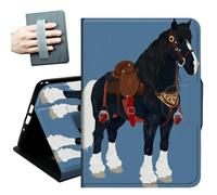 Case for Samsung Galaxy Tab A11+ Plus/A9+ Plus 11 Inch 2026/2024,with Hand Straps and Auto Wake/Sleep PU Leather Slim Multiple Angles Stand Smart Cover,Black White/Horse