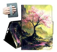 Case for Samsung Galaxy Tab A11+ Plus/A9+ Plus 11 Inch 2026/2024,with Hand Straps and Auto Wake/Sleep PU Leather Slim Multiple Angles Stand Smart Cover,Cherry Blossoms