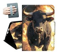 Case for Samsung Galaxy Tab A11+ Plus/A9+ Plus 11 Inch 2026/2024,with Hand Straps and Auto Wake/Sleep PU Leather Slim Multiple Angles Stand Smart Cover,Flaming Cows