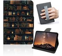 Case for Samsung Galaxy Tab A11+ Plus/A9+ Plus 11 Inch, 360° Rotating Stand Tablet Cover with Hand Strap, Auto Wake Sleep, Slim Protective PU Leather Case, Dark Library Bookshelf Pattern
