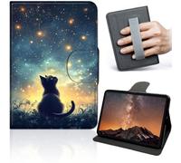 Case for Samsung Galaxy Tab A11+ Plus/A9+ Plus 11 Inch, 360° Rotating Stand Tablet Cover with Hand Strap, Auto Wake Sleep, Slim Protective PU Leather Case, Cat Watching Starry Sky