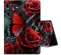 Case for Samsung Galaxy Tab A11 / Tab A9 8.7-Inch 2025/2023, Multi-Angle Viewing and Automatic Wake Up/Sleep Smart Case, Red Butterfly Rose