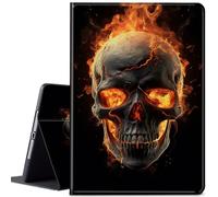 Case for Samsung Galaxy Tab A7 Lite 8.7 inch 2021, JANENFNA Ultra Thin Lightweight Multi-Angle Stand PU Leather Case for Galaxy Tab A7 Lite (SM-T220/T225/T227), Fire Skull