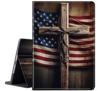 Case for Samsung Galaxy Tab A8 10.5 Inch 2022, JANENFNA Ultra Thin Lightweight Auto Sleep/Wake Smart Cover for Samsung Galaxy Tab A8 Tablet SM-X200/X205/X207, Wooden Cross American Flag