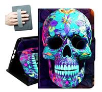 Case for Samsung Galaxy Tab A8 10.5 inch 2022 Model (SM-X200/X205/X207), with Hand Straps and Auto Wake/Sleep PU Leather Slim Multiple Angles Stand Smart Cover,Purple Skull Floral