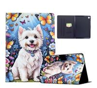 Case for Samsung Galaxy Tab A9 Plus/A9+ 11 Inch 2023 PU Leather Protective Cover with Auto Sleep/Wake Tablet Case for Samsung Galaxy Tab A9 Plus Tablet SM-X210/X216/X218, Small White Dog